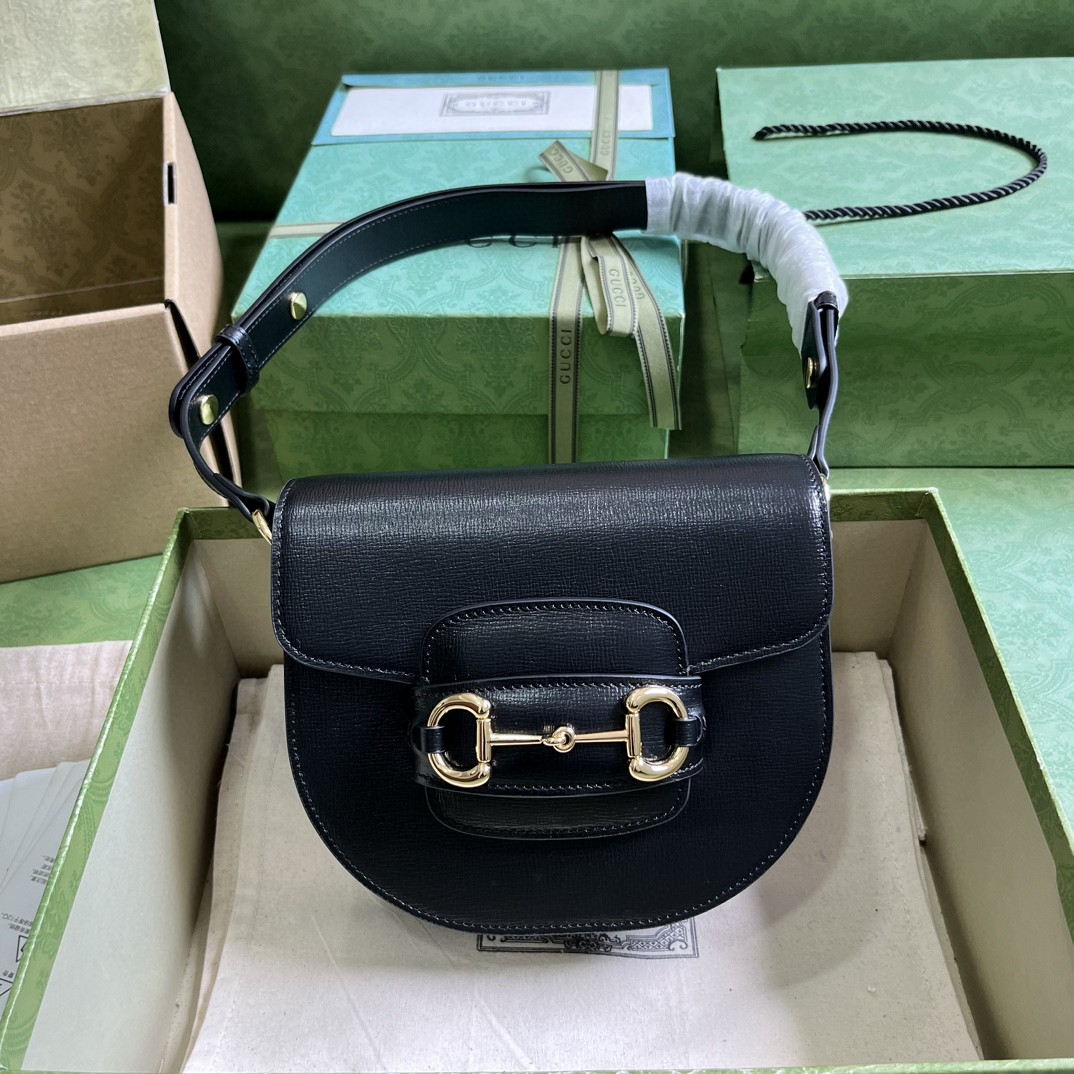 Bagsaaa Gvc*1 Horsebit 1955 Mini Rounded Bag Black - 18*17*6.5cm