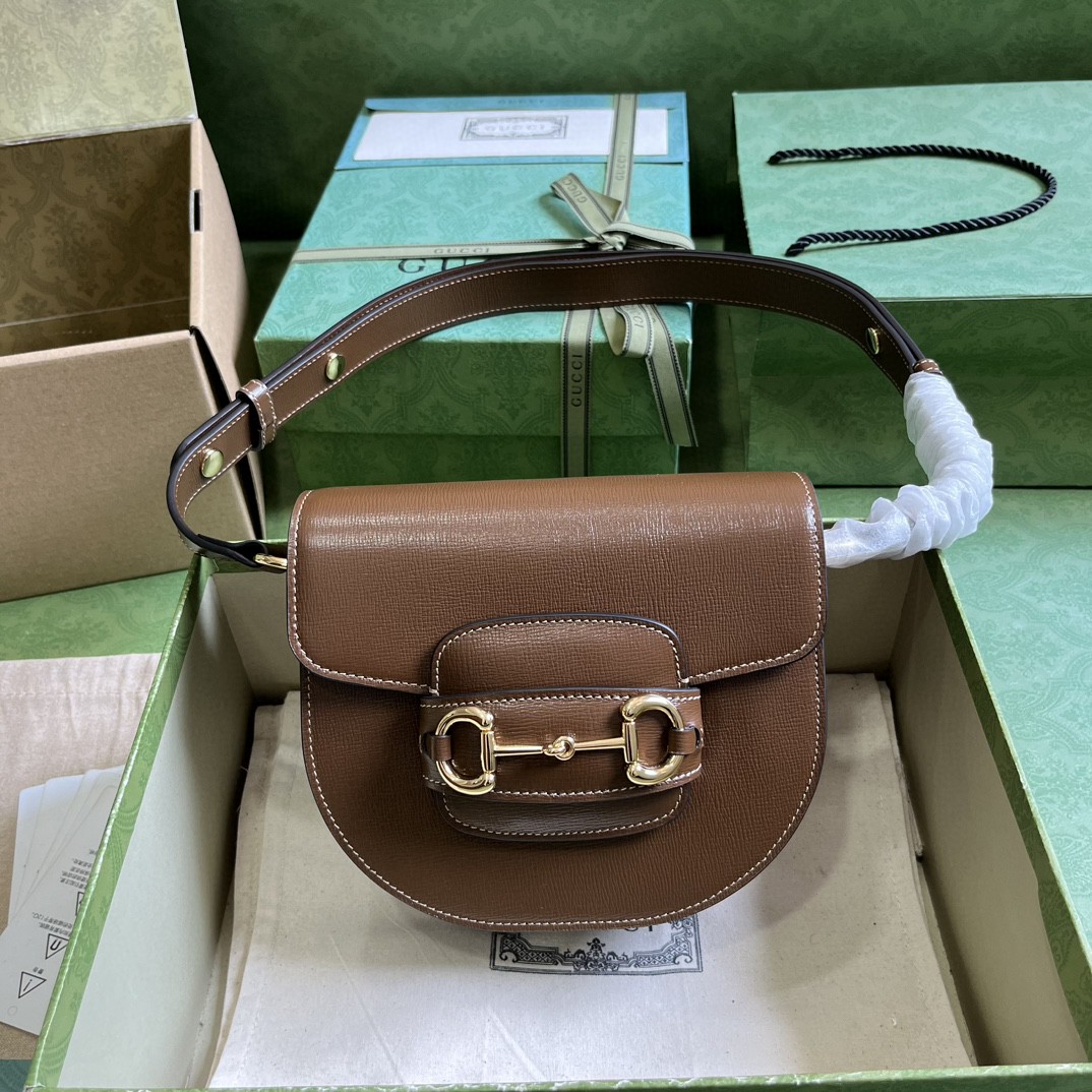 Bagsaaa Gvc*1 Horsebit 1955 Mini Rounded Bag Brown - 18*17*6.5cm