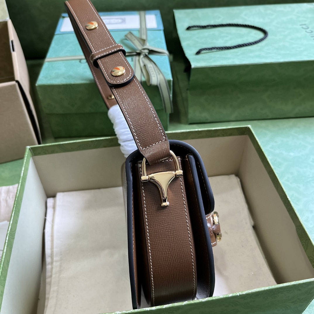 Bagsaaa Gvc*1 Horsebit 1955 Mini Rounded Bag Brown - 18*17*6.5cm