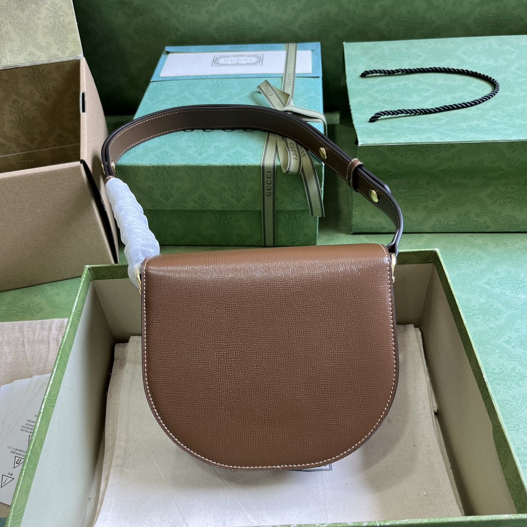 Bagsaaa Gvc*1 Horsebit 1955 Mini Rounded Bag Brown - 18*17*6.5cm