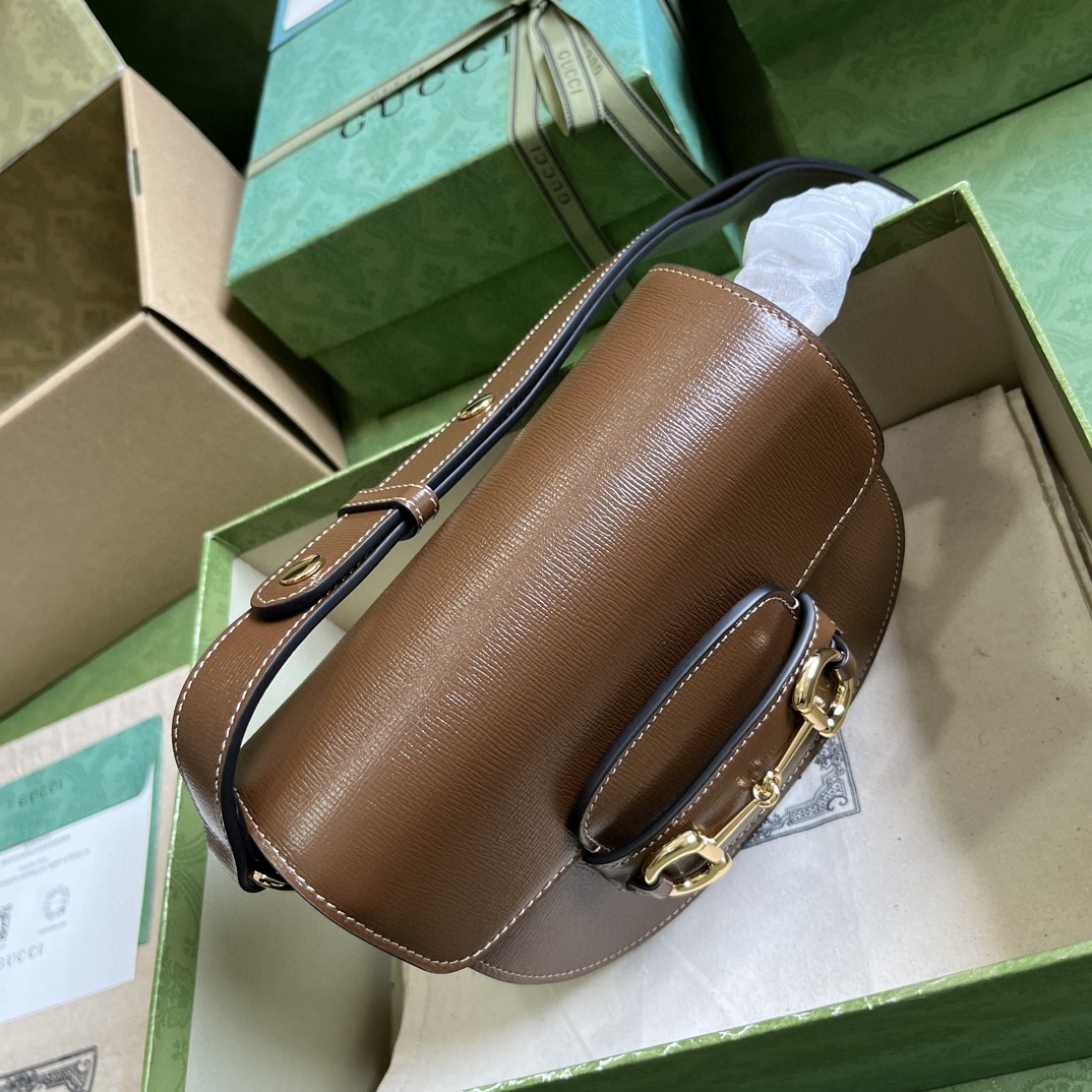 Bagsaaa Gvc*1 Horsebit 1955 Mini Rounded Bag Brown - 18*17*6.5cm