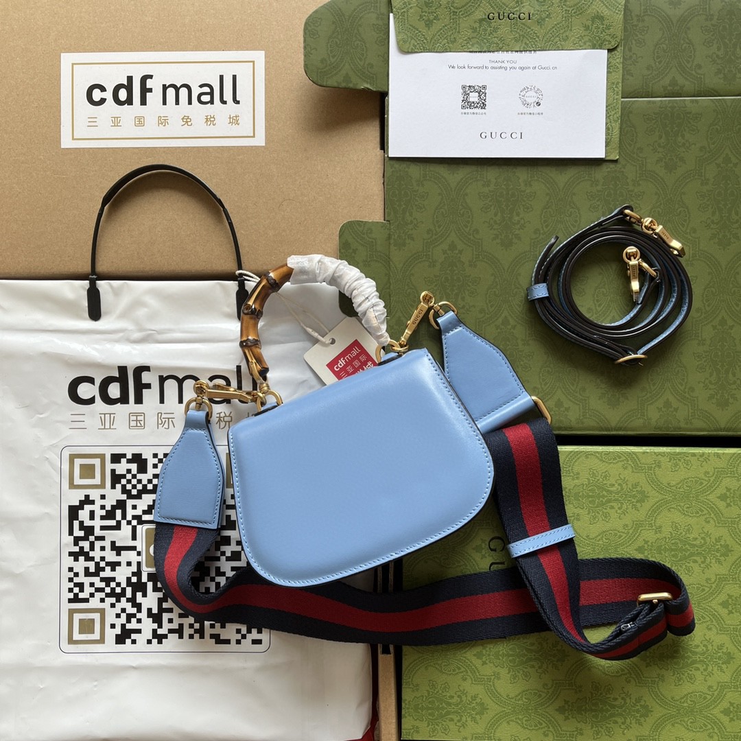 Bagsaaa Bamboo 1947 Mini Top Handle Blue Leather Bag - 17x12.5x8cm