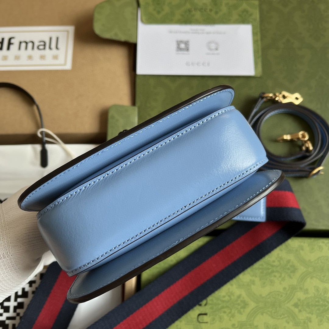 Bagsaaa Bamboo 1947 Mini Top Handle Blue Leather Bag - 17x12.5x8cm