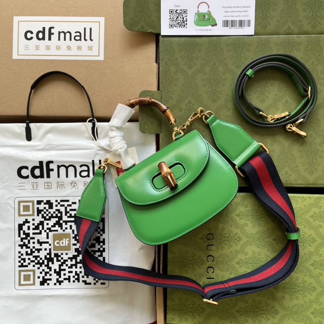 Bagsaaa Bamboo 1947 Mini Top Handle Green Leather Bag - 17x12.5x8cm