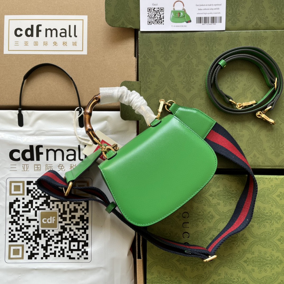 Bagsaaa Bamboo 1947 Mini Top Handle Green Leather Bag - 17x12.5x8cm