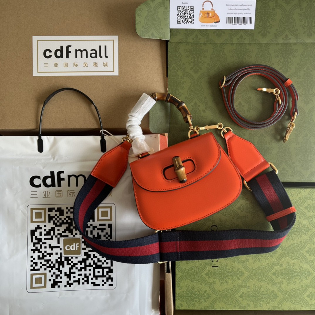 Bagsaaa Bamboo 1947 Mini Top Handle Orange Leather Bag - 17x12.5x8cm