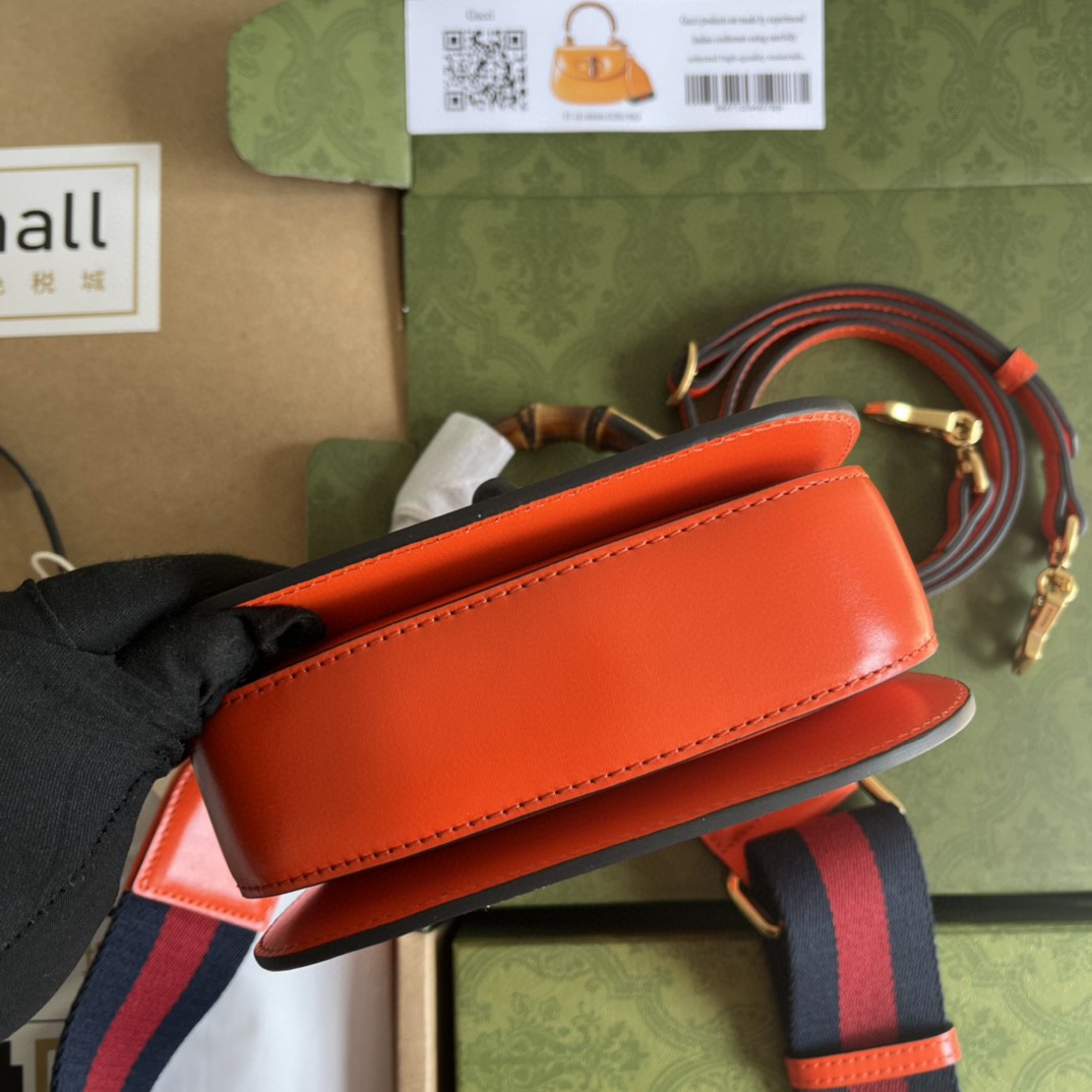 Bagsaaa Bamboo 1947 Mini Top Handle Orange Leather Bag - 17x12.5x8cm