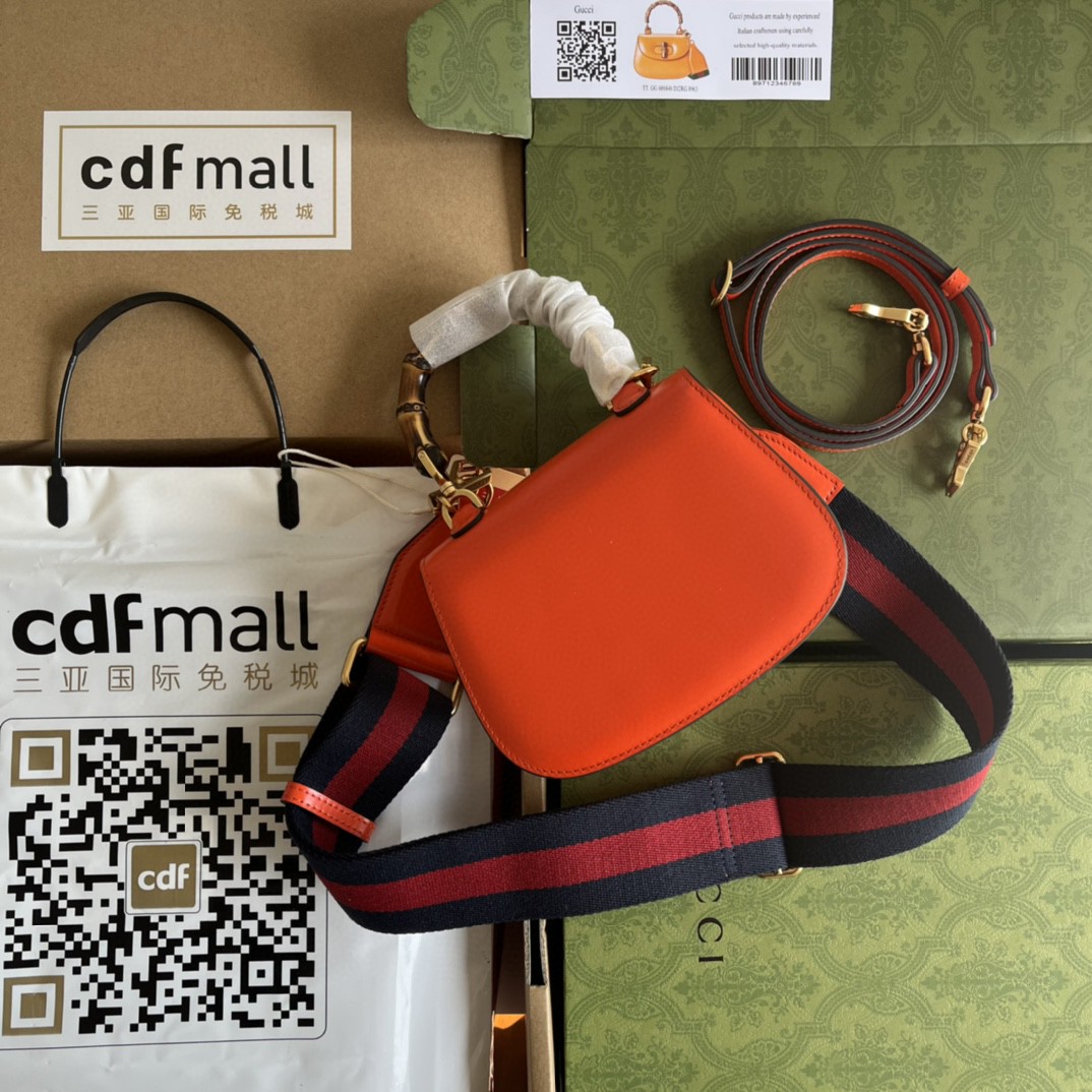 Bagsaaa Bamboo 1947 Mini Top Handle Orange Leather Bag - 17x12.5x8cm