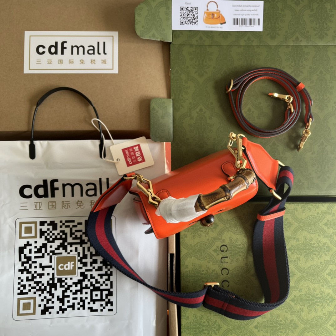 Bagsaaa Bamboo 1947 Mini Top Handle Orange Leather Bag - 17x12.5x8cm
