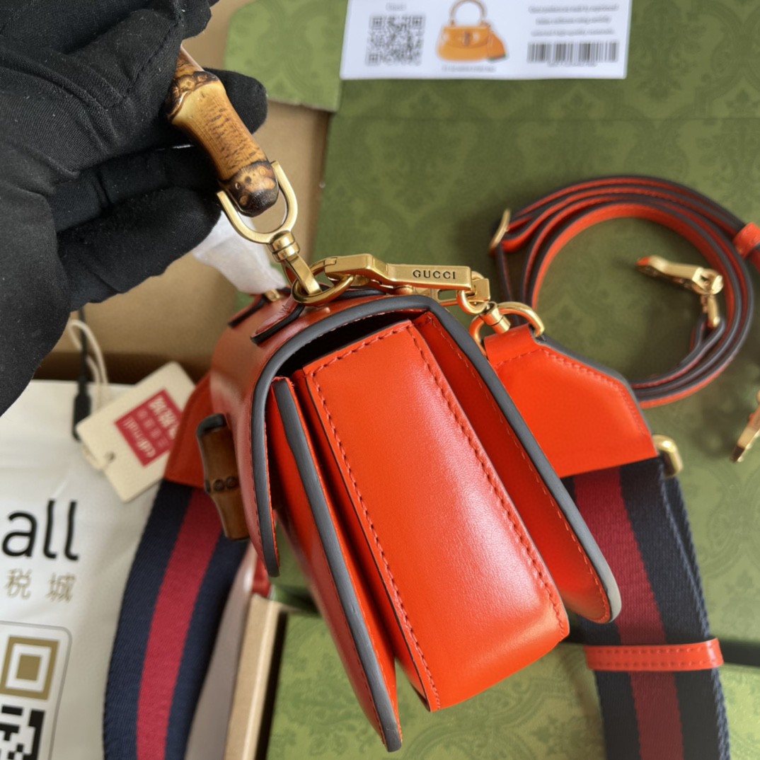 Bagsaaa Bamboo 1947 Mini Top Handle Orange Leather Bag - 17x12.5x8cm