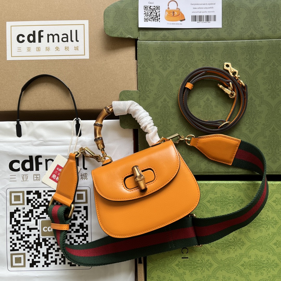 Bagsaaa Bamboo 1947 Mini Top Handle Yellow Leather Bag - 17x12.5x8cm