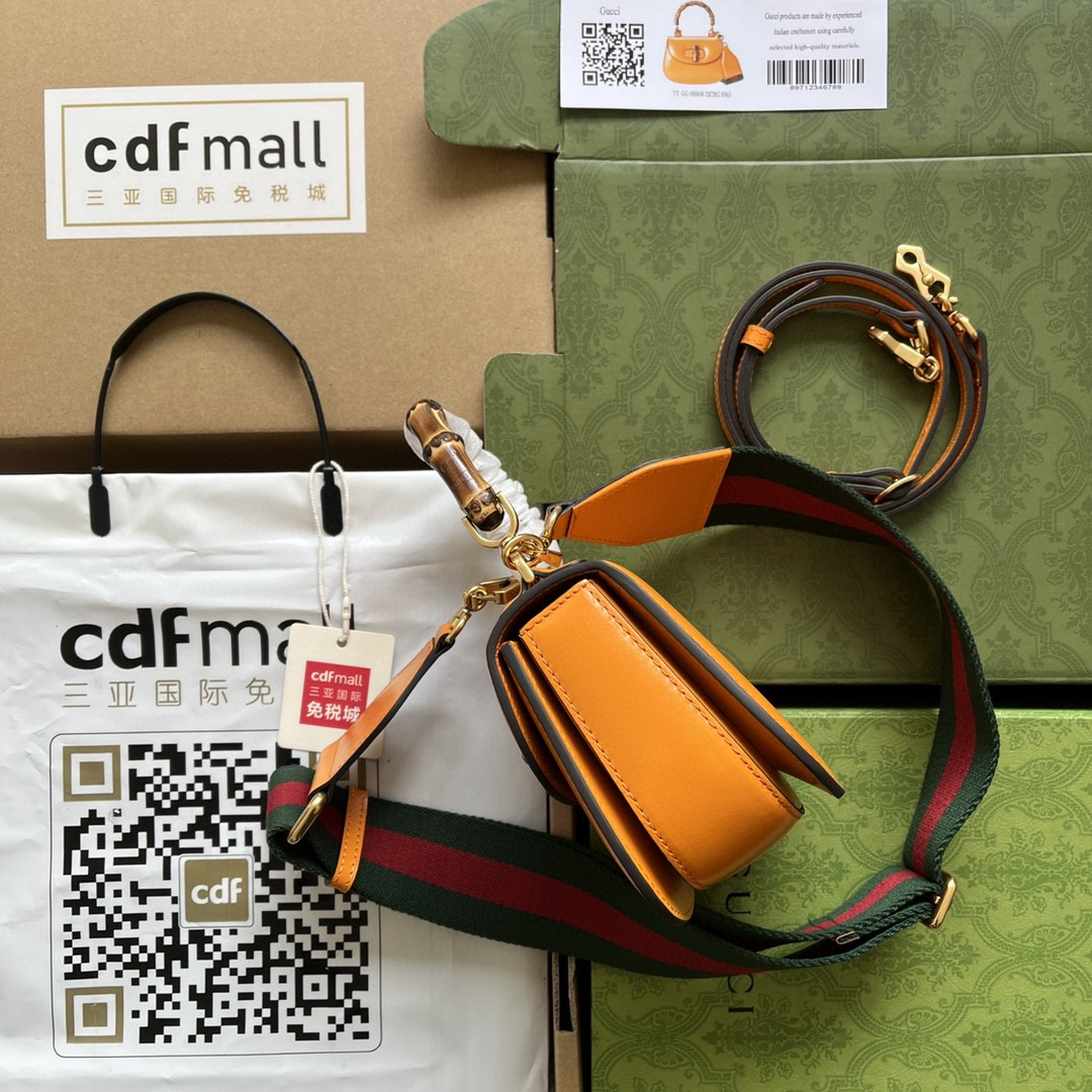 Bagsaaa Bamboo 1947 Mini Top Handle Yellow Leather Bag - 17x12.5x8cm