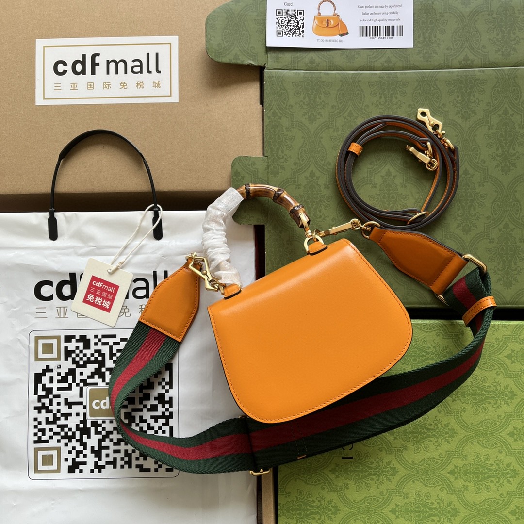 Bagsaaa Bamboo 1947 Mini Top Handle Yellow Leather Bag - 17x12.5x8cm