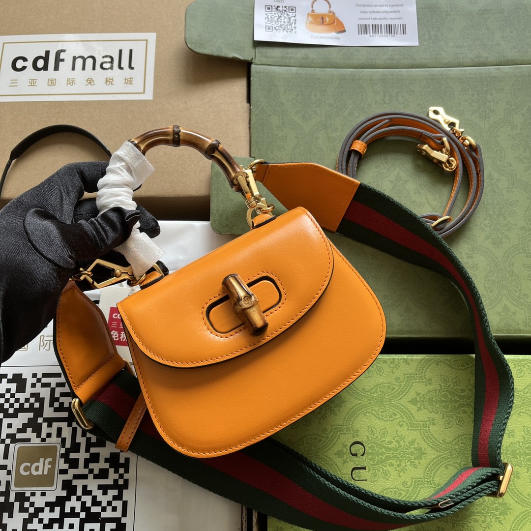 Bagsaaa Bamboo 1947 Mini Top Handle Yellow Leather Bag - 17x12.5x8cm