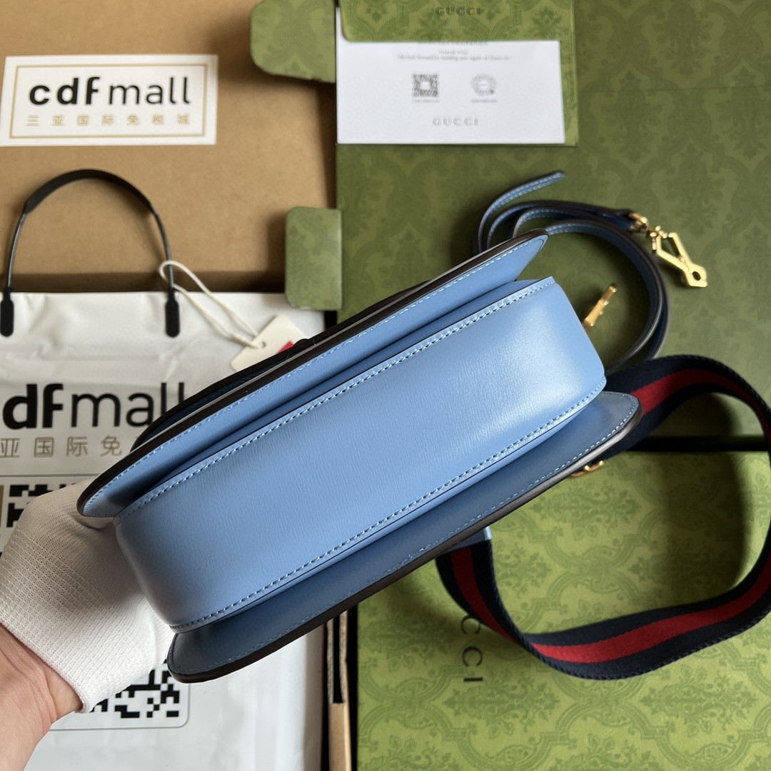 Bagsaaa Bamboo 1947 Top Handle Blue Leather Bag - 21*15*7cm