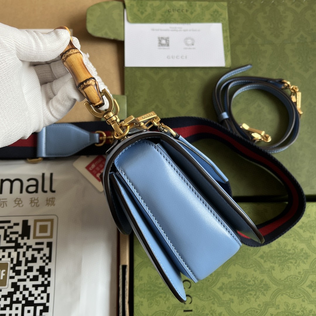 Bagsaaa Bamboo 1947 Top Handle Blue Leather Bag - 21*15*7cm