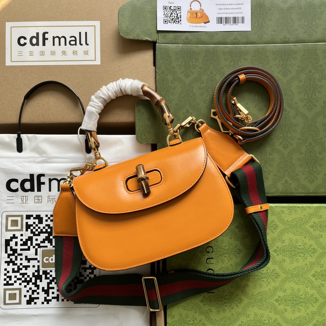 Bagsaaa Bamboo 1947 Top Handle Yellow Leather Bag - 21*15*7cm
