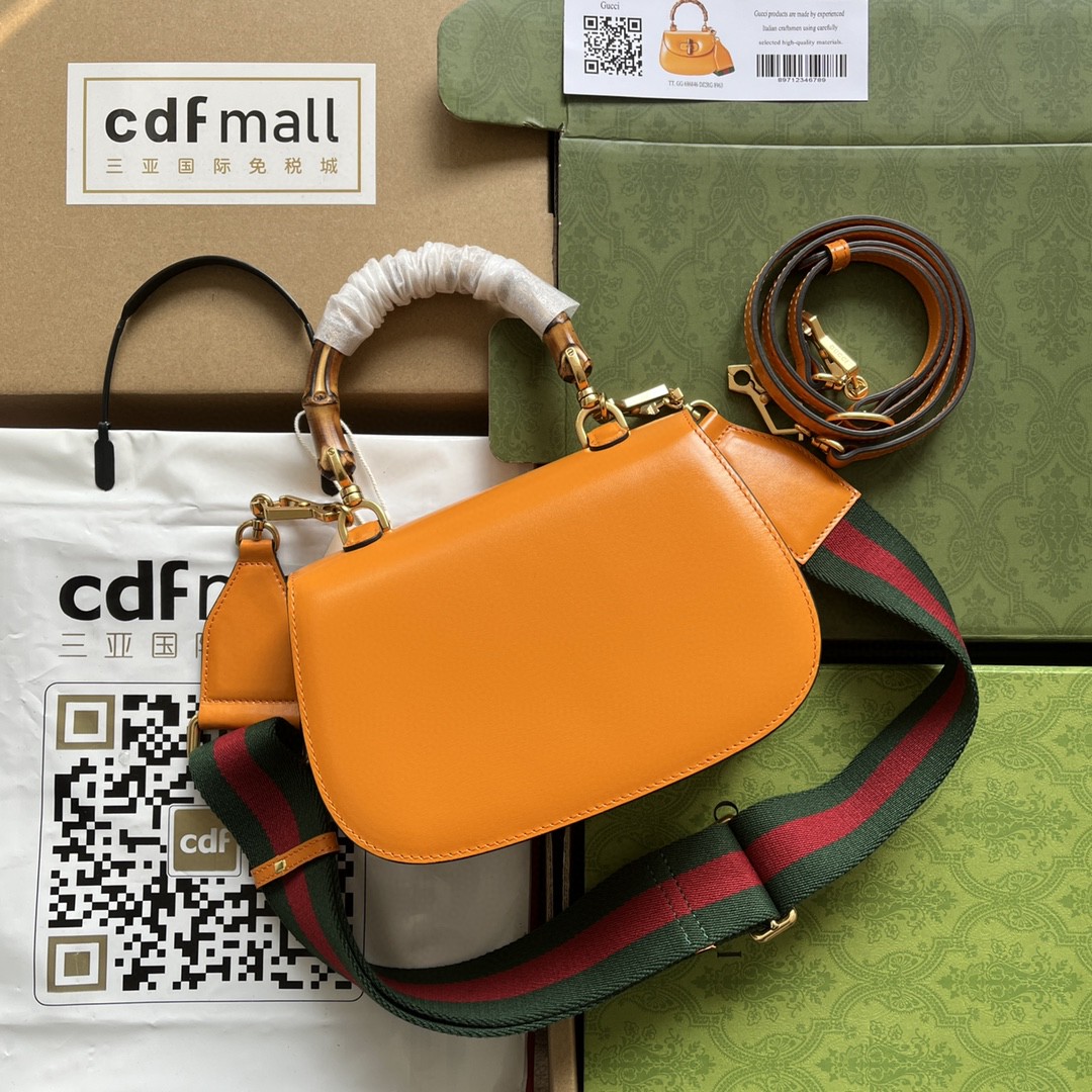 Bagsaaa Bamboo 1947 Top Handle Yellow Leather Bag - 21*15*7cm