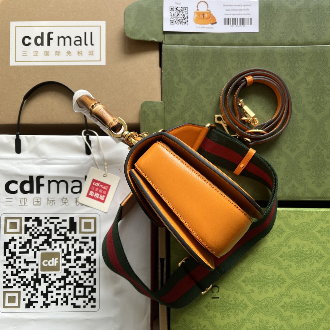 Bagsaaa Bamboo 1947 Top Handle Yellow Leather Bag - 21*15*7cm