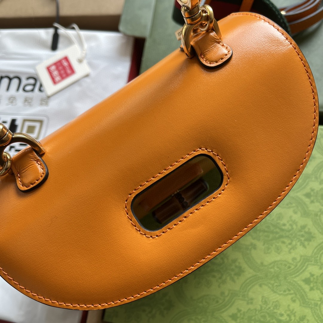 Bagsaaa Bamboo 1947 Top Handle Yellow Leather Bag - 21*15*7cm
