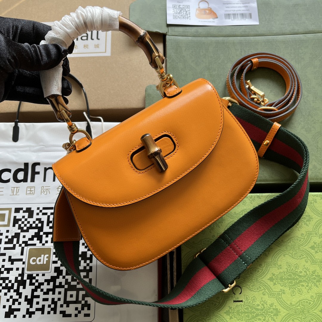 Bagsaaa Bamboo 1947 Top Handle Yellow Leather Bag - 21*15*7cm