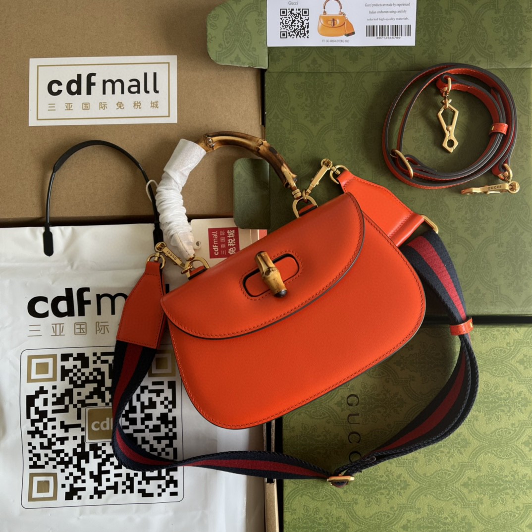 Bagsaaa Bamboo 1947 Top Handle Orange Leather Bag - 21*15*7cm