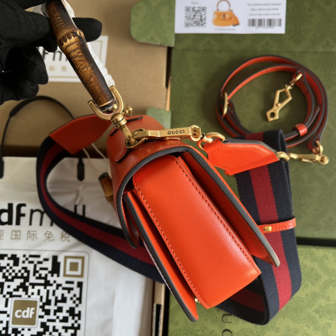 Bagsaaa Bamboo 1947 Top Handle Orange Leather Bag - 21*15*7cm