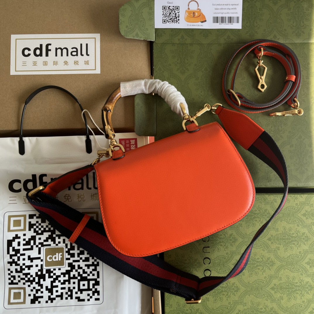 Bagsaaa Bamboo 1947 Top Handle Orange Leather Bag - 21*15*7cm