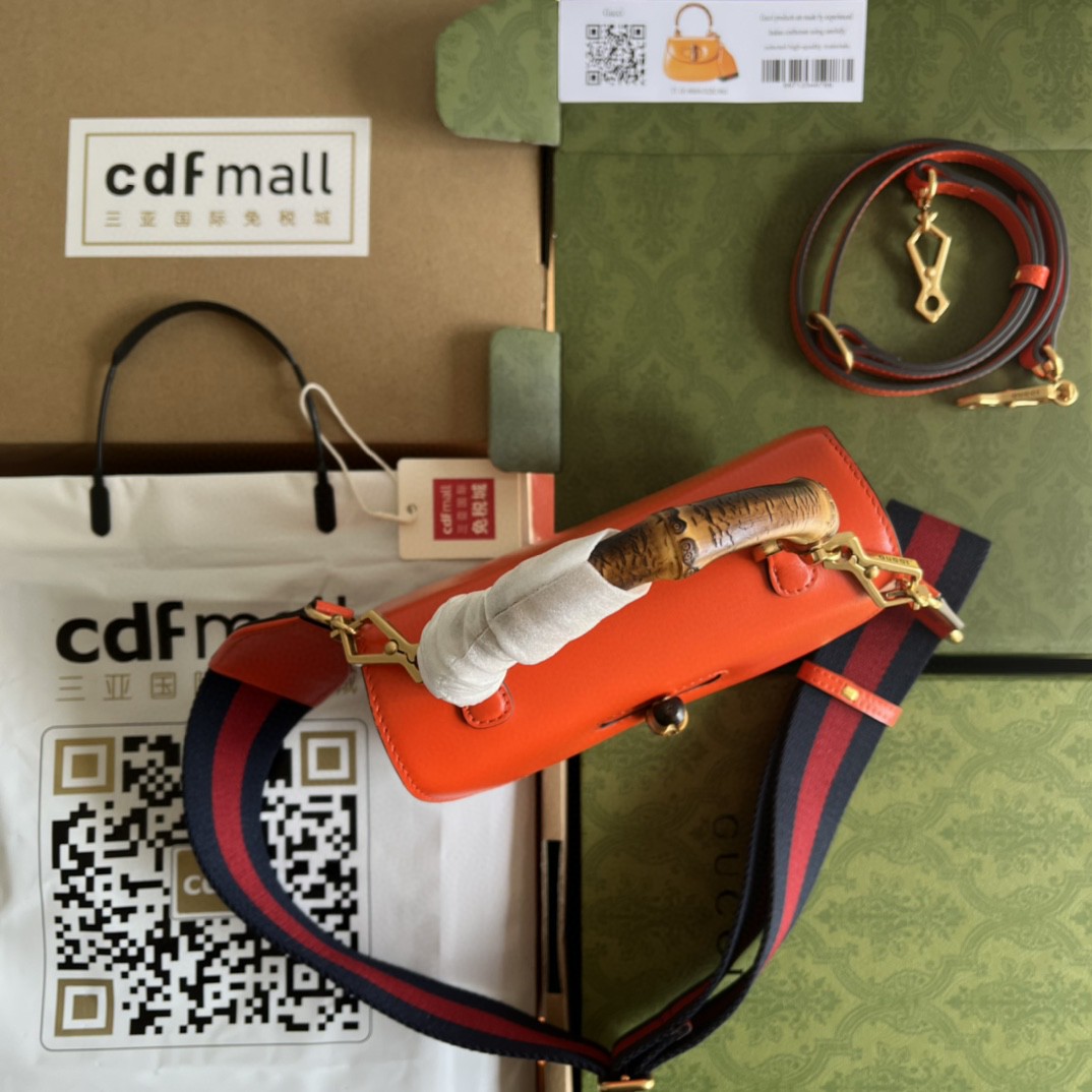 Bagsaaa Bamboo 1947 Top Handle Orange Leather Bag - 21*15*7cm