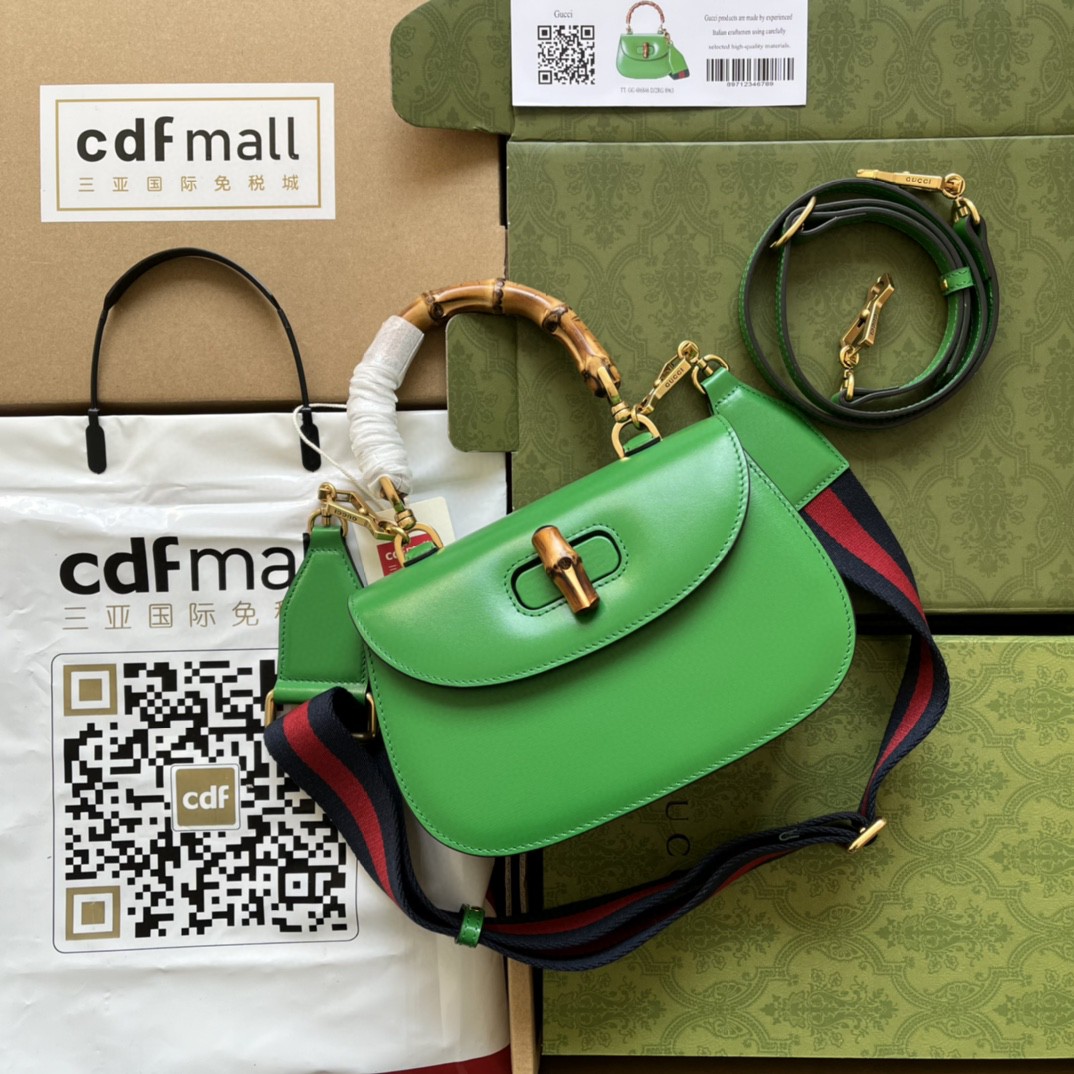 Bagsaaa Bamboo 1947 Top Handle Green Leather Bag - 21*15*7cm