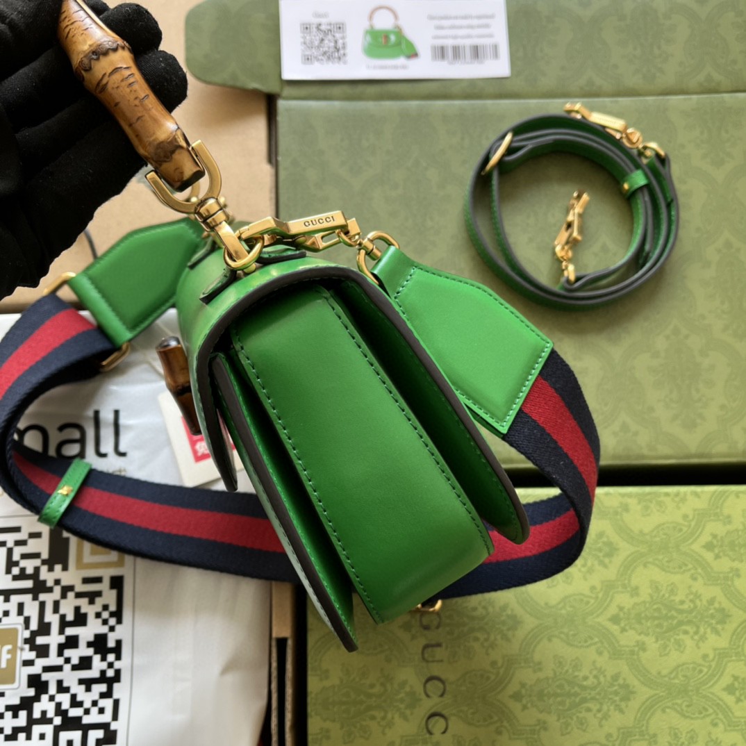 Bagsaaa Bamboo 1947 Top Handle Green Leather Bag - 21*15*7cm