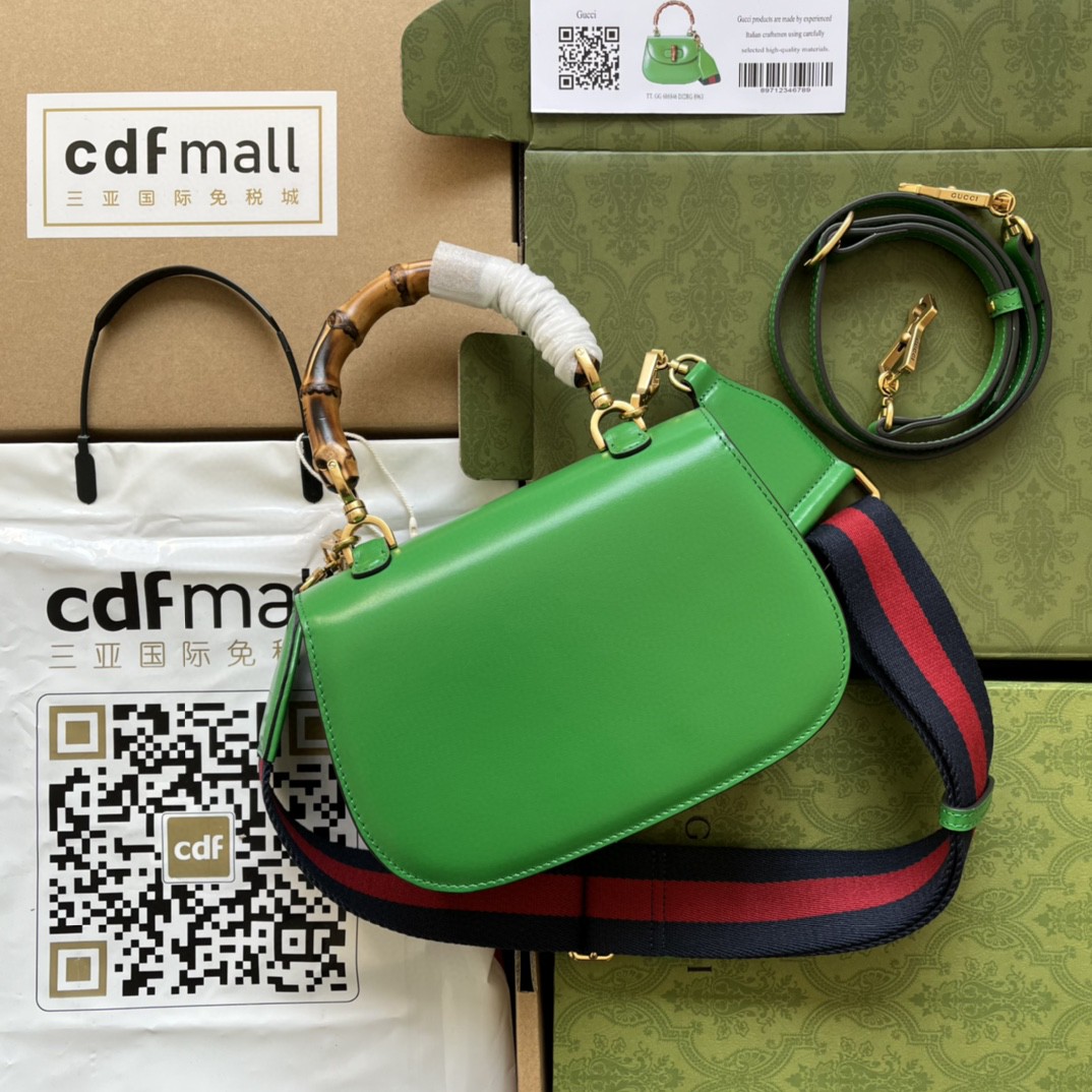 Bagsaaa Bamboo 1947 Top Handle Green Leather Bag - 21*15*7cm