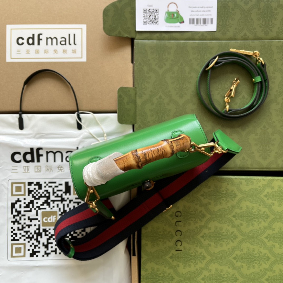 Bagsaaa Bamboo 1947 Top Handle Green Leather Bag - 21*15*7cm