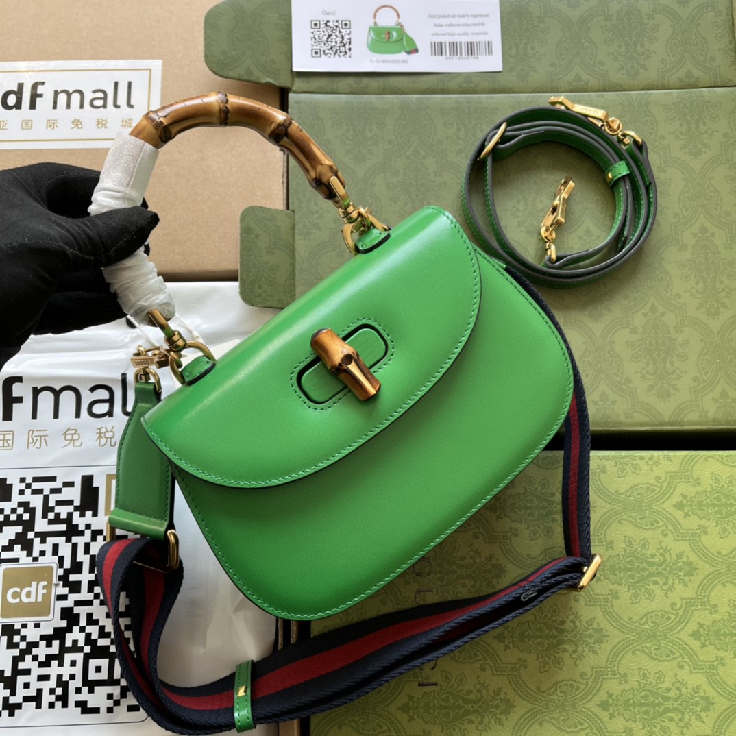 Bagsaaa Bamboo 1947 Top Handle Green Leather Bag - 21*15*7cm