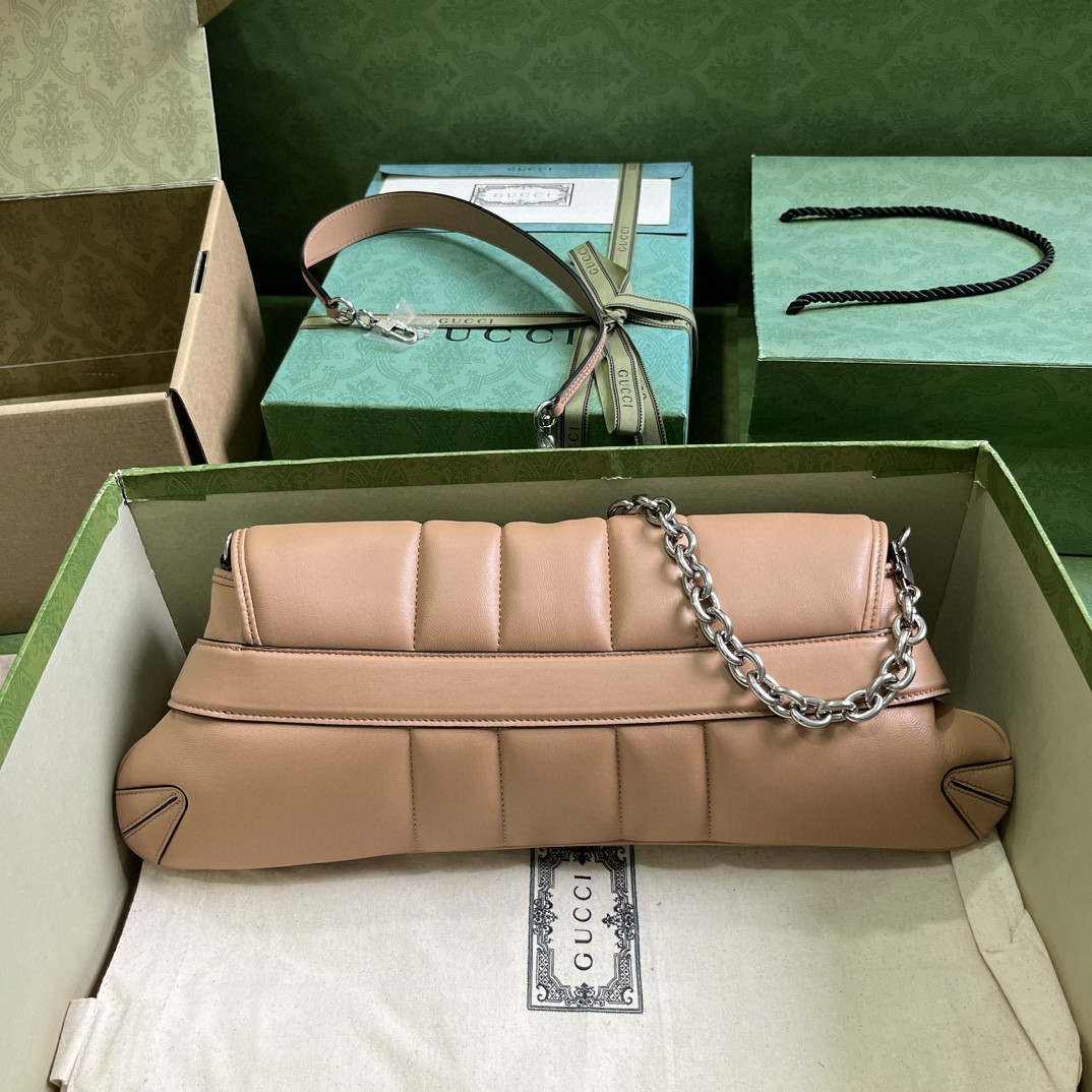 Bagsaaa Gvc*1 Horsebit Chain Medium Shoulder Bag In Rose Beige