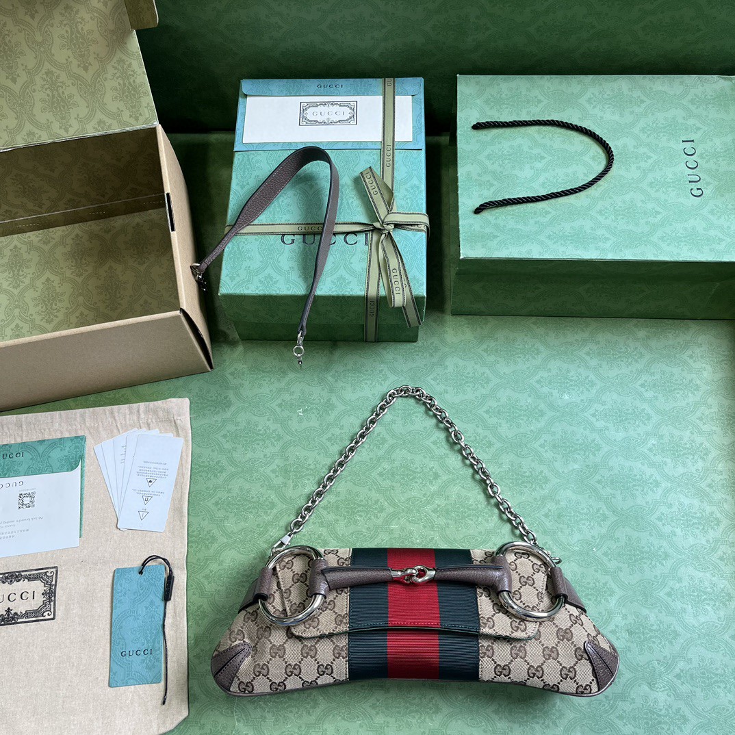 Bagsaaa Gvc*1 Horsebit Chain Medium Shoulder Bag In Canvas Leather