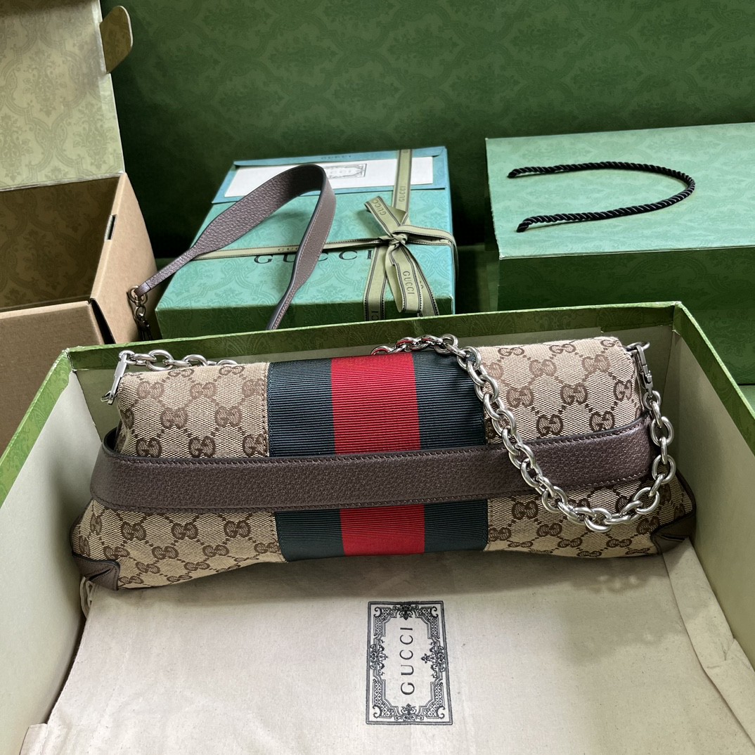 Bagsaaa Gvc*1 Horsebit Chain Medium Shoulder Bag In Canvas Leather