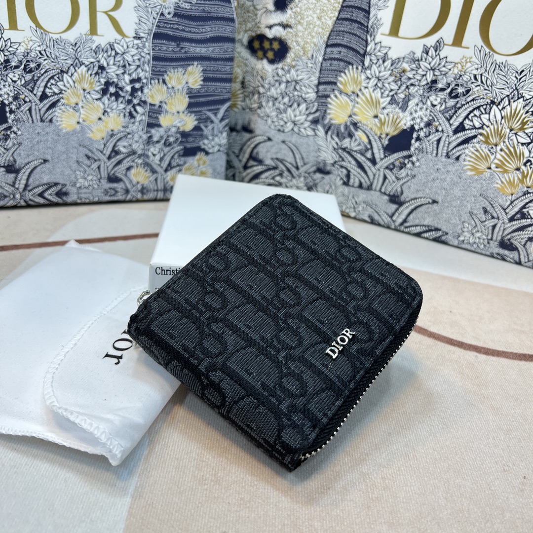 Bagsaaa D10r Oblique Black Leather Wallet - 11 x 9cm