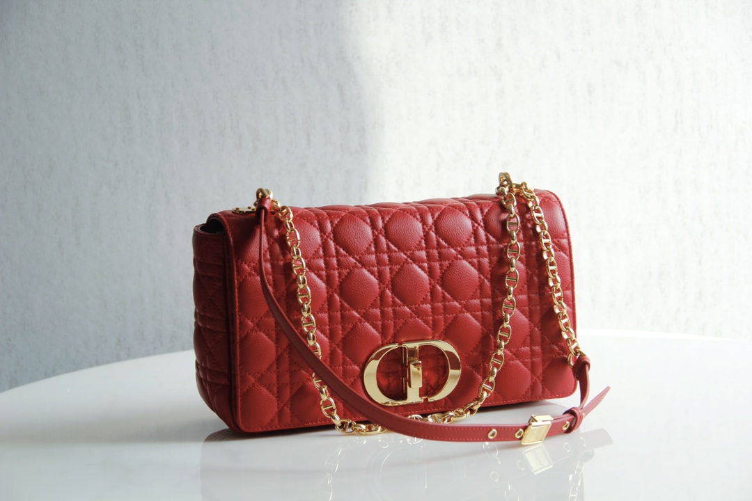Bagsaaa D10r Meidum Caro Red S*pple Cannage Calfskin - 28x17x9cm