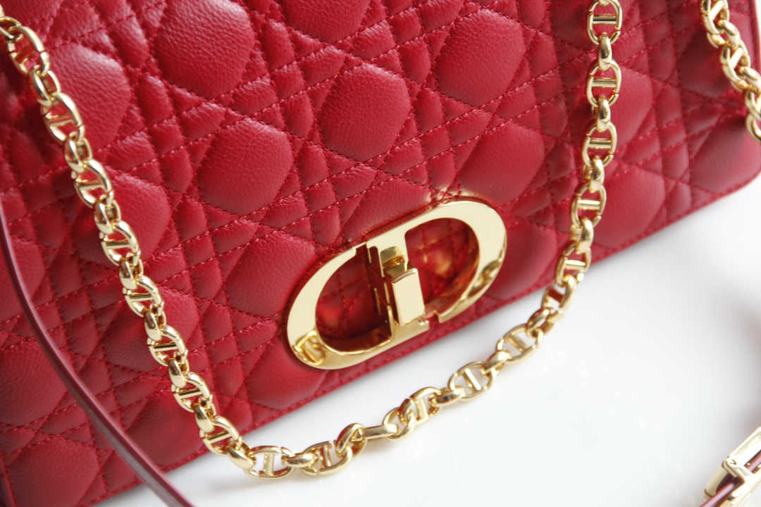 Bagsaaa D10r Meidum Caro Red S*pple Cannage Calfskin - 28x17x9cm