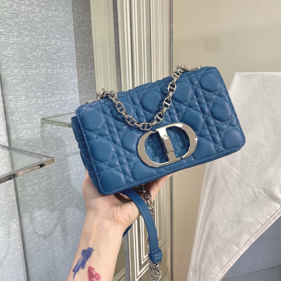 Bagsaaa D10r Small Caro Blue S*pple Cannage Calfskin - 20 x 12 x 7 cm