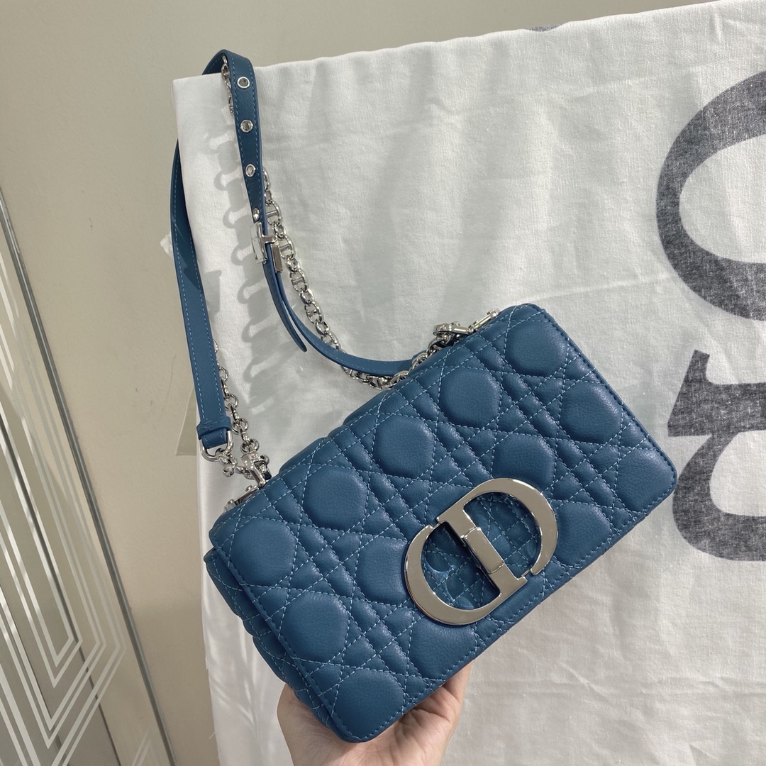 Bagsaaa D10r Small Caro Blue S*pple Cannage Calfskin - 20 x 12 x 7 cm