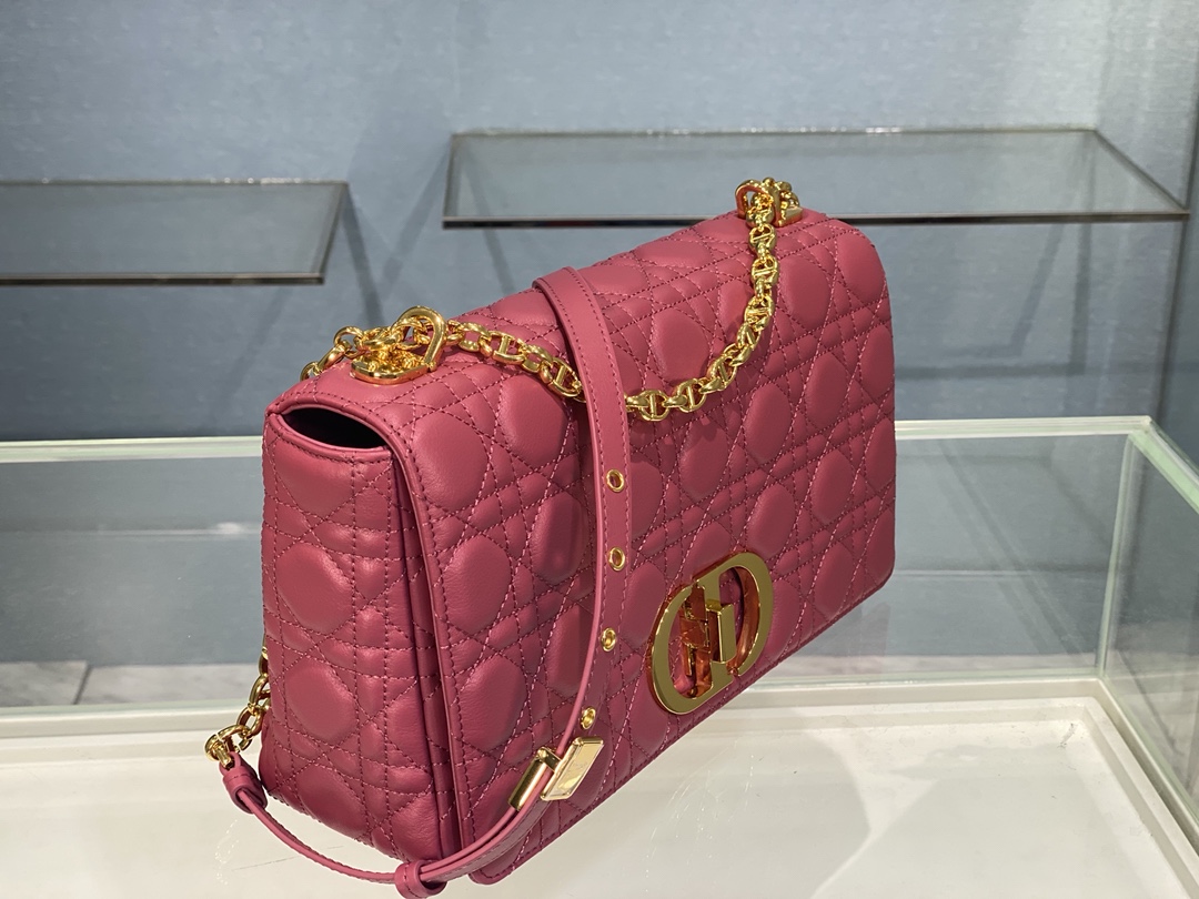 Bagsaaa D10r Meidum Caro Pink S*pple Cannage Calfskin - 28x17x9cm