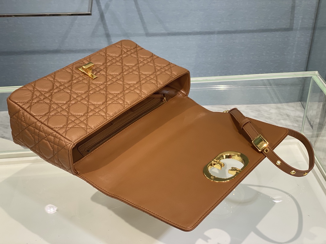 Bagsaaa D10r Meidum Caro Brown S*pple Cannage Calfskin - 28x17x9cm