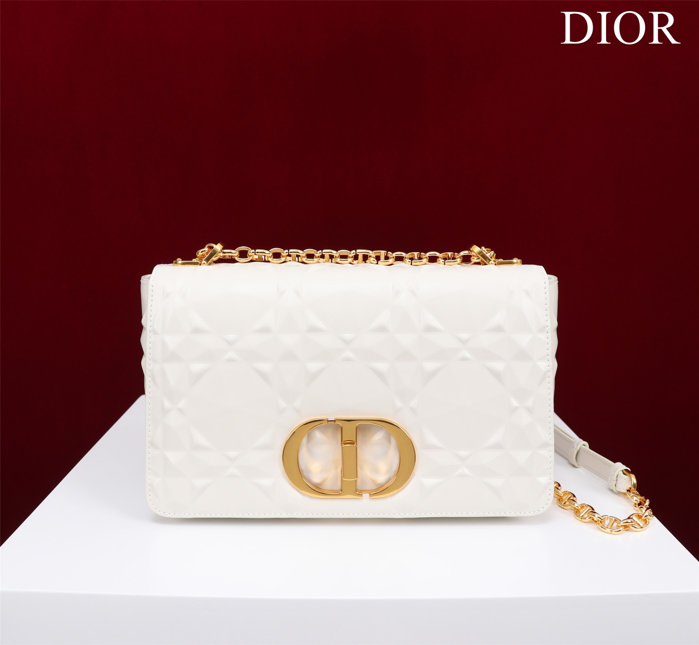 Bagsaaa D10r Caro Medium Shoulder Bag White With Gold Hardware - 25×15×8cm