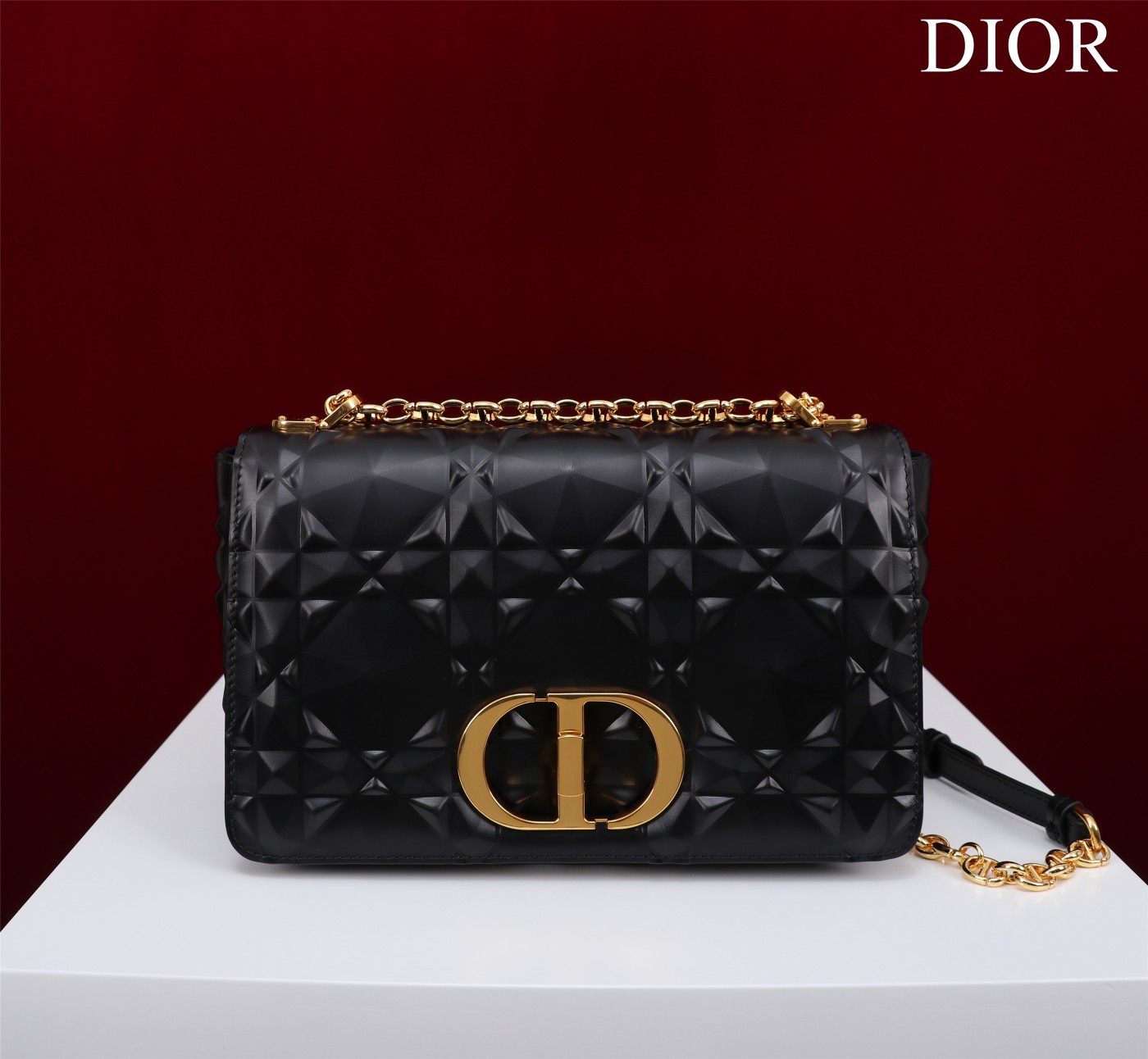 Bagsaaa D10r Caro Medium Shoulder Bag Black With Gold Hardware - 25×15×8cm