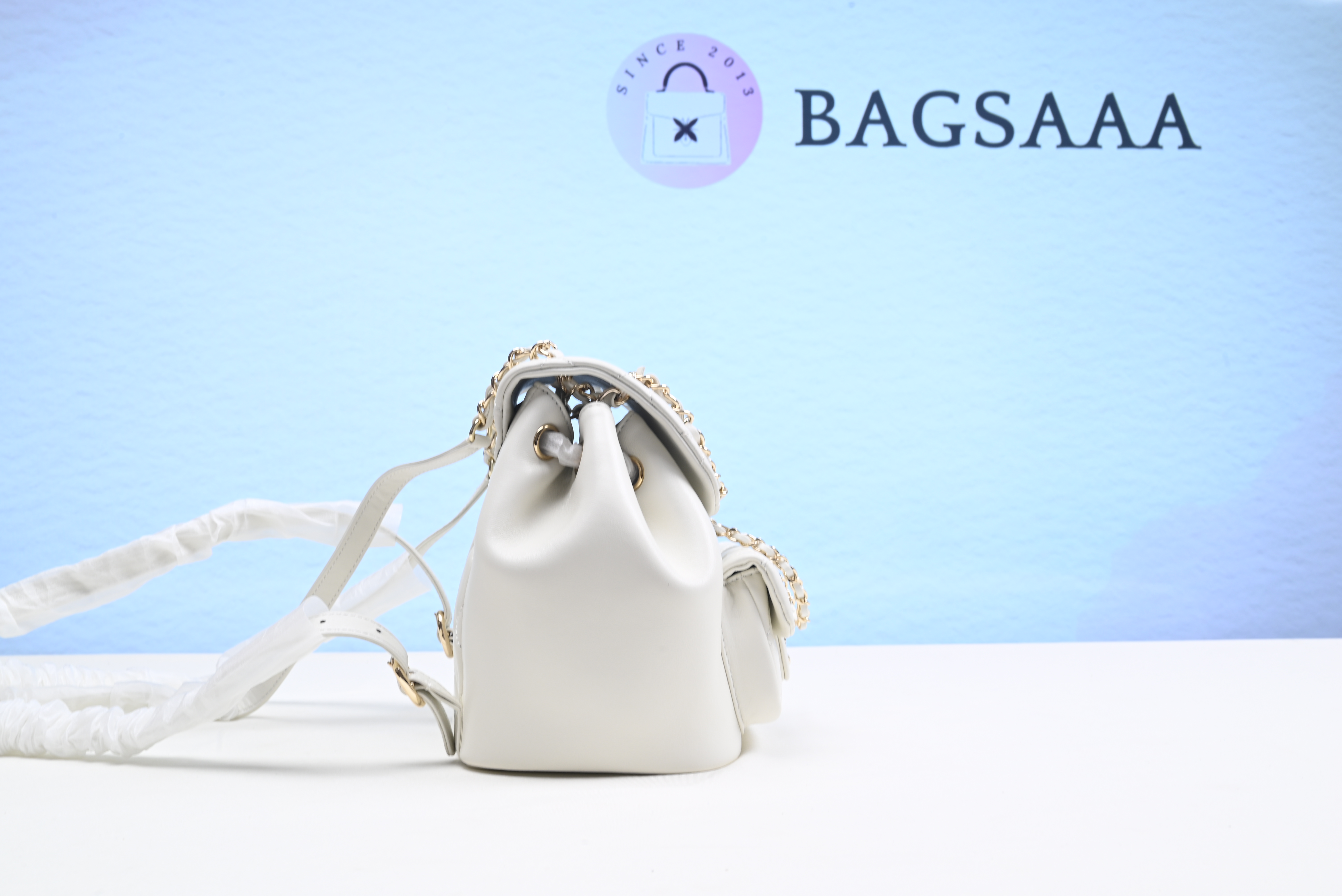 Bagsaaa Ch**el Duma Backpack White Lambskin - 18x18x12cm