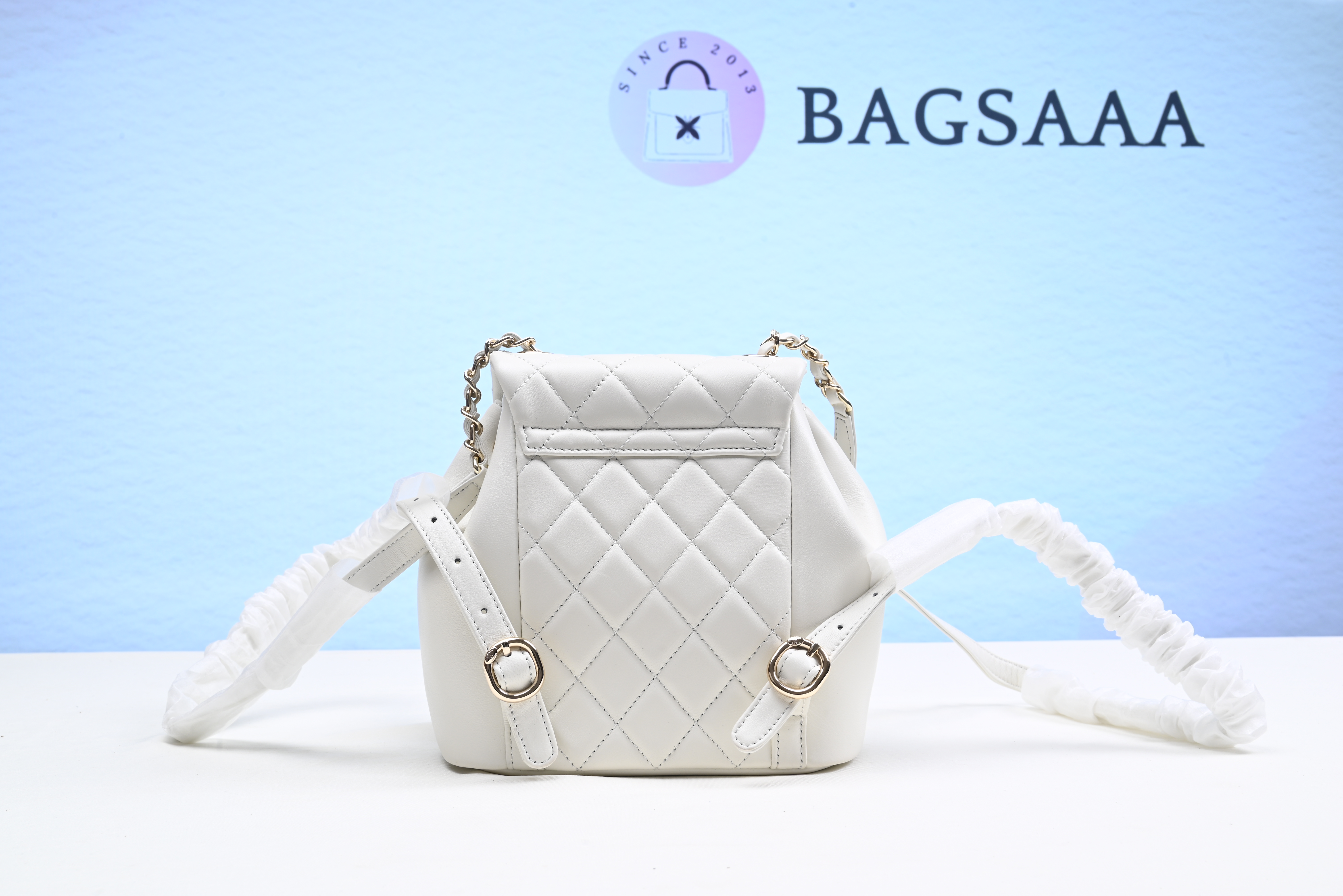 Bagsaaa Ch**el Duma Backpack White Lambskin - 18x18x12cm