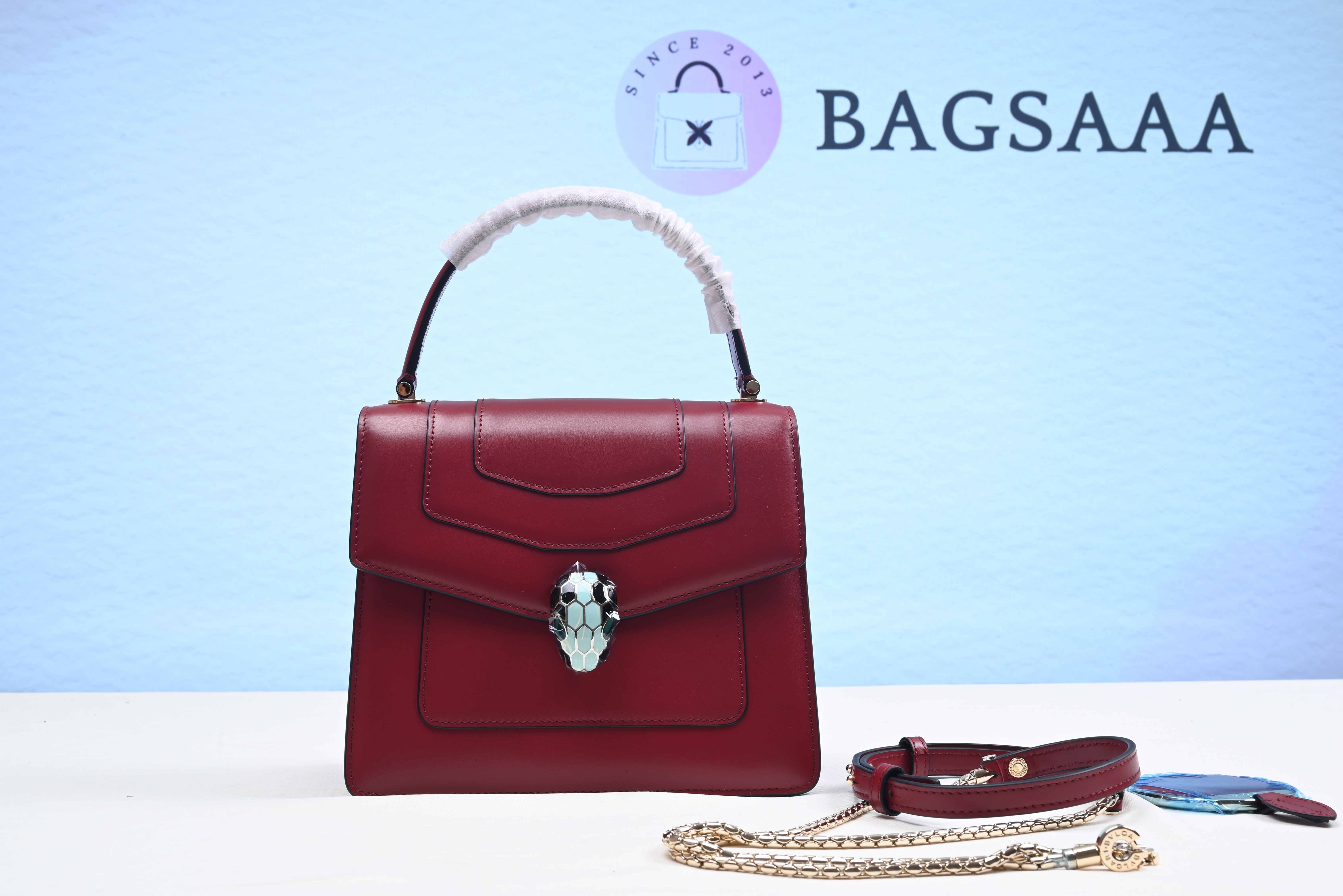 Bagsaaa Bv1g*ai Serpenti Forever Leather Crossbody Red Bag 18cm
