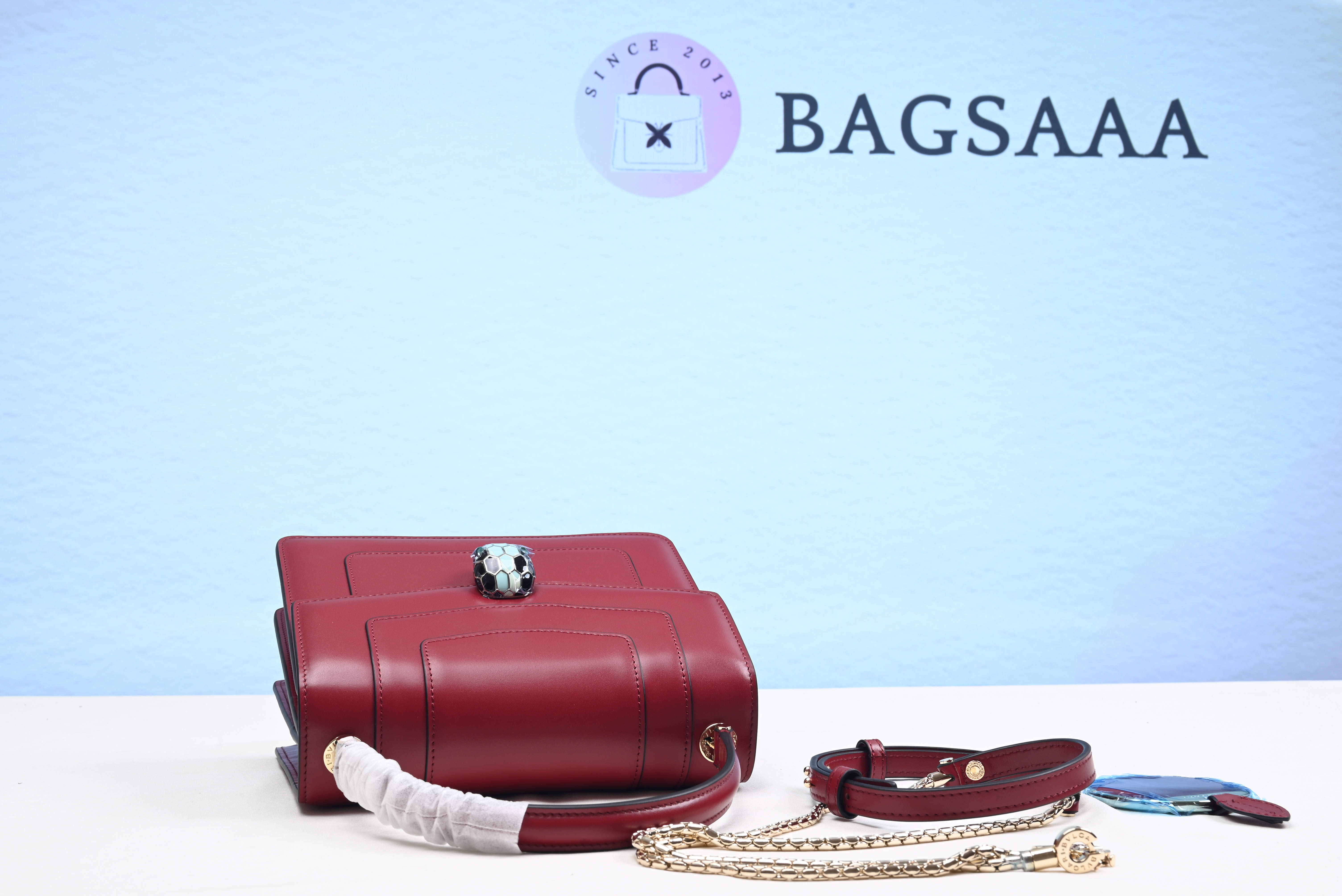 Bagsaaa Bv1g*ai Serpenti Forever Leather Crossbody Red Bag 18cm